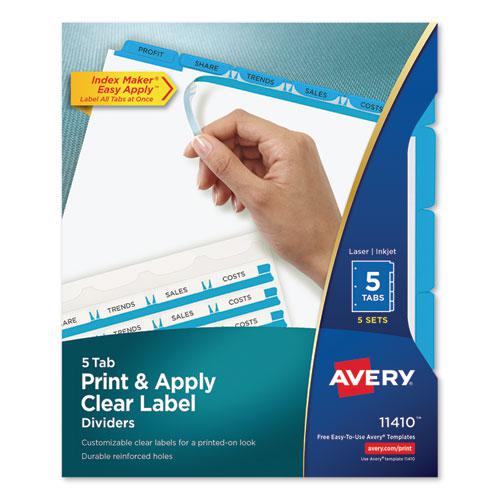 Print and Apply Index Maker Clear Label Dividers, 5-Tab, Color Tabs, 11 x 8.5, White, Blue Tabs, 5 Sets. Picture 1