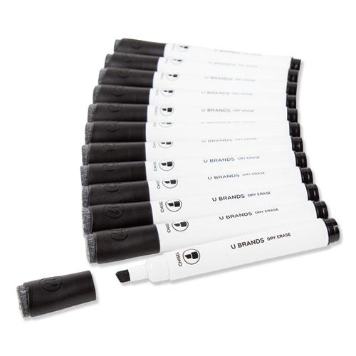 Chisel Tip Low-Odor Dry-Erase Markers with Erasers, Broad Chisel Tip, Black, Dozen. Picture 1