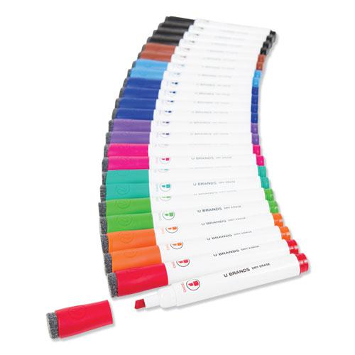 Chisel Tip Low-Odor Dry-Erase Markers with Erasers, Broad Chisel Tip, Assorted Colors, 24/Pack. Picture 3