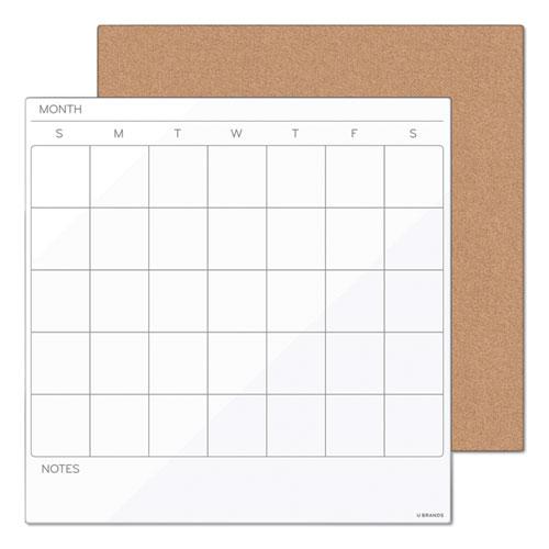 Tile Board Value Pack, (1) Tan Cork Bulletin, (1) White Undated Calendar Dry Erase, 14 x 14. Picture 1