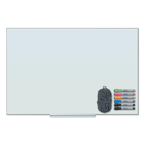 Floating Glass Dry Erase Board, 35 x 23, White. Picture 1