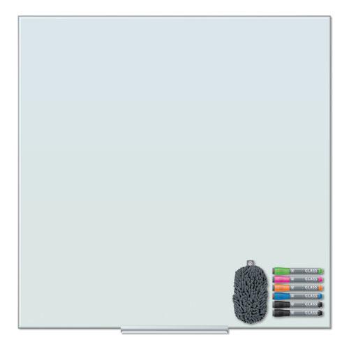 Floating Glass Dry Erase Board, 35 x 35, White. Picture 1