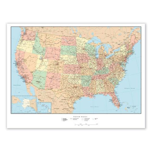 Laminated Wall Maps, U.S., Dry Erase, 32 x 50. The main picture.