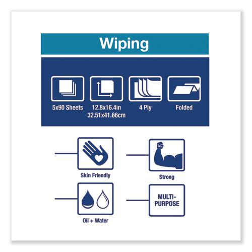 Industrial Paper Wiper, 4-Ply, 12.8 x 16.4, Unscented, Blue, 90/Pack, 5 Packs/Carton. Picture 4
