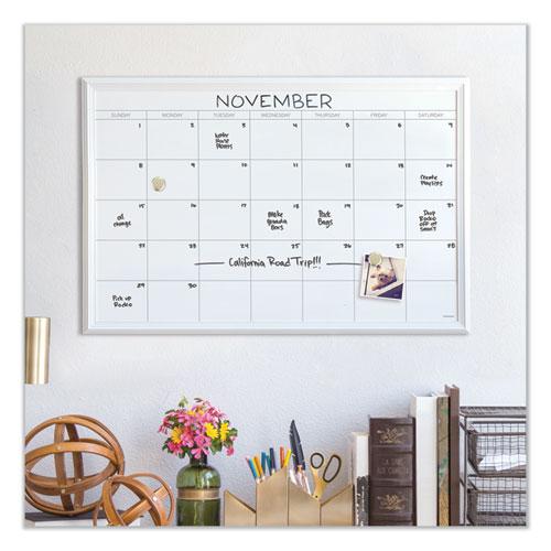 Magnetic Dry Erase Calendar with Decor Frame, One Month, 30 x 20, White Surface, White Wood Frame. Picture 5