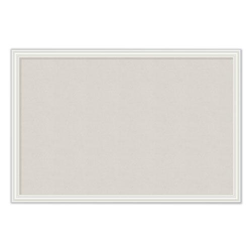 Linen Bulletin Board with Decor Frame, 30 x 20, Tan Surface, White Wood Frame. Picture 1