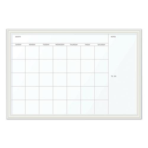 Magnetic Dry Erase Calendar with Decor Frame, One Month, 30 x 20, White Surface, White Wood Frame. Picture 1