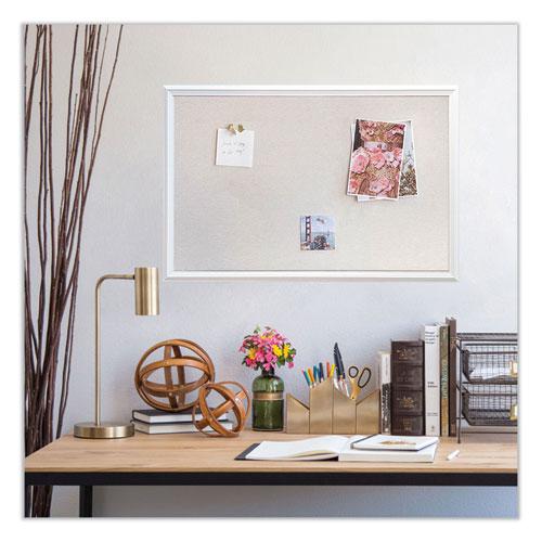 Linen Bulletin Board with Decor Frame, 30 x 20, Tan Surface, White Wood Frame. Picture 5