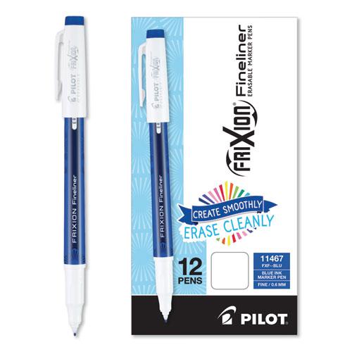 FriXion Fineliner Erasable Porous Point Pen, Stick, Fine 0.6 mm, Blue Ink, Blue/White Barrel, Dozen. Picture 1