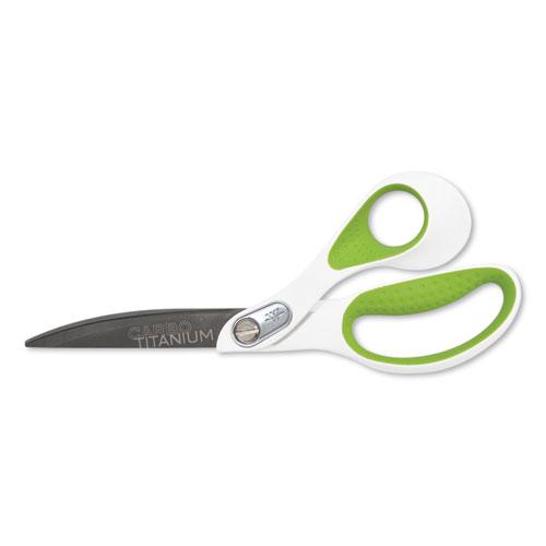 CarboTitanium Bonded Scissors, 9" Long, 4.5" Cut Length, White/Green Bent Handle. Picture 1