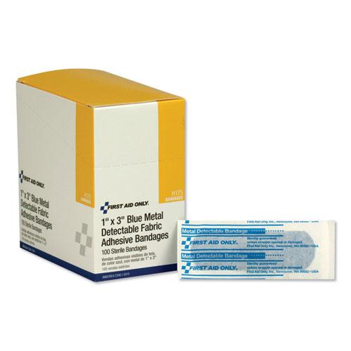 Adhesive Blue Metal Detectable Bandages, 1 x 3, Plastic with Foil, 100/Box, 12 Boxes/Carton. Picture 2