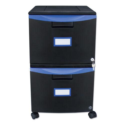 Two-Drawer Mobile Filing Cabinet, 2 Legal/Letter-Size File Drawers, Black/Blue, 14.75" x 18.25" x 26". Picture 1