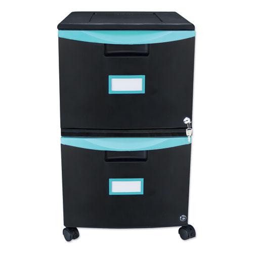Two-Drawer Mobile Filing Cabinet, 2 Legal/Letter-Size File Drawers, Black/Teal, 14.75" x 18.25" x 26". Picture 1
