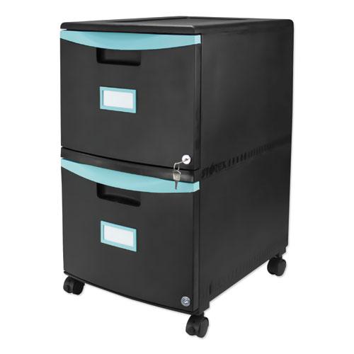 Two-Drawer Mobile Filing Cabinet, 2 Legal/Letter-Size File Drawers, Black/Teal, 14.75" x 18.25" x 26". Picture 6