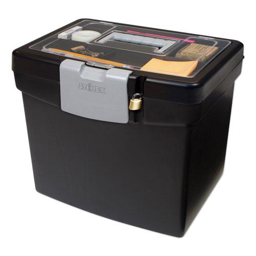 Portable File Box with Large Organizer Lid, Letter Files, 13.25" x 10.88" x 11", Black. Picture 2