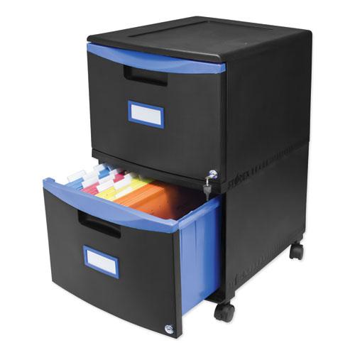 Two-Drawer Mobile Filing Cabinet, 2 Legal/Letter-Size File Drawers, Black/Blue, 14.75" x 18.25" x 26". Picture 7