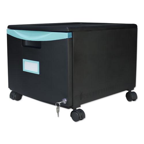 Single-Drawer Mobile Filing Cabinet, 1 Legal/Letter-Size File Drawer, Black/Teal, 14.75" x 18.25" x 12.75". Picture 2