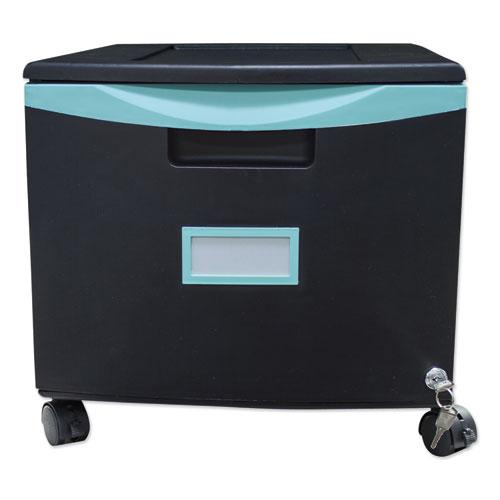 Single-Drawer Mobile Filing Cabinet, 1 Legal/Letter-Size File Drawer, Black/Teal, 14.75" x 18.25" x 12.75". Picture 1