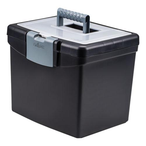 Portable File Box with Large Organizer Lid, Letter Files, 13.25" x 10.88" x 11", Black. Picture 1