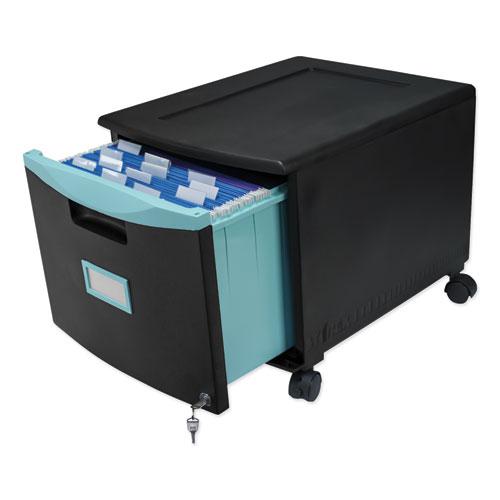 Single-Drawer Mobile Filing Cabinet, 1 Legal/Letter-Size File Drawer, Black/Teal, 14.75" x 18.25" x 12.75". Picture 5