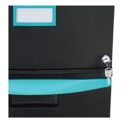 Two-Drawer Mobile Filing Cabinet, 2 Legal/Letter-Size File Drawers, Black/Teal, 14.75" x 18.25" x 26". Picture 3