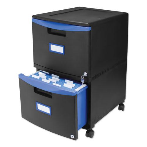 Two-Drawer Mobile Filing Cabinet, 2 Legal/Letter-Size File Drawers, Black/Blue, 14.75" x 18.25" x 26". Picture 8