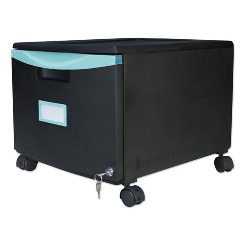 Single-Drawer Mobile Filing Cabinet, 1 Legal/Letter-Size File Drawer, Black/Teal, 14.75" x 18.25" x 12.75". Picture 8