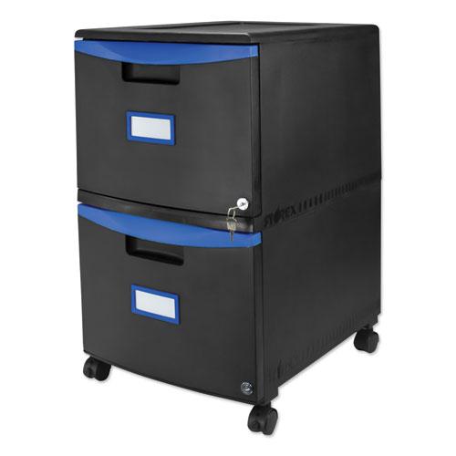 Two-Drawer Mobile Filing Cabinet, 2 Legal/Letter-Size File Drawers, Black/Blue, 14.75" x 18.25" x 26". Picture 3