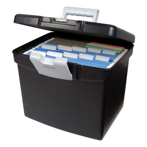 Portable File Box with Large Organizer Lid, Letter Files, 13.25" x 10.88" x 11", Black. Picture 3