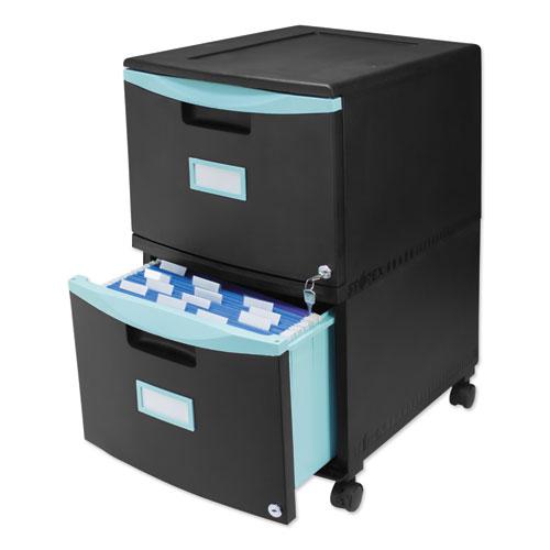 Two-Drawer Mobile Filing Cabinet, 2 Legal/Letter-Size File Drawers, Black/Teal, 14.75" x 18.25" x 26". Picture 8