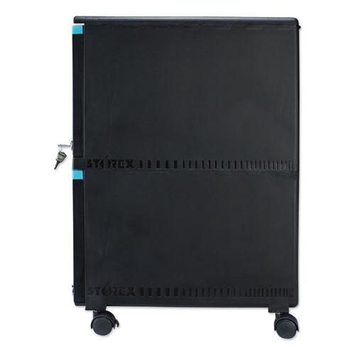 Two-Drawer Mobile Filing Cabinet, 2 Legal/Letter-Size File Drawers, Black/Teal, 14.75" x 18.25" x 26". Picture 5
