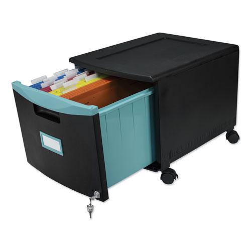 Single-Drawer Mobile Filing Cabinet, 1 Legal/Letter-Size File Drawer, Black/Teal, 14.75" x 18.25" x 12.75". Picture 6