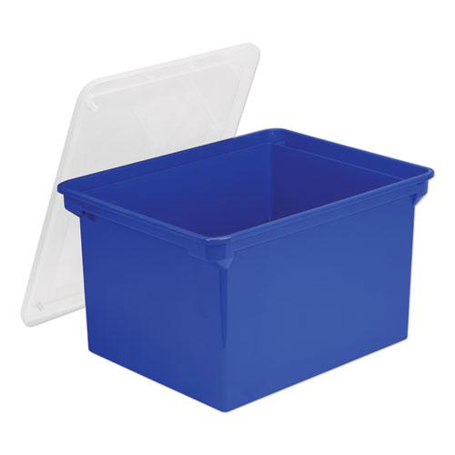 Plastic File Tote, Letter/Legal Files, 18.5" x 14.25" x 10.88", Blue/Clear. Picture 1
