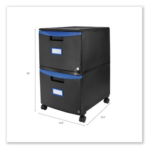 Two-Drawer Mobile Filing Cabinet, 2 Legal/Letter-Size File Drawers, Black/Blue, 14.75" x 18.25" x 26". Picture 4