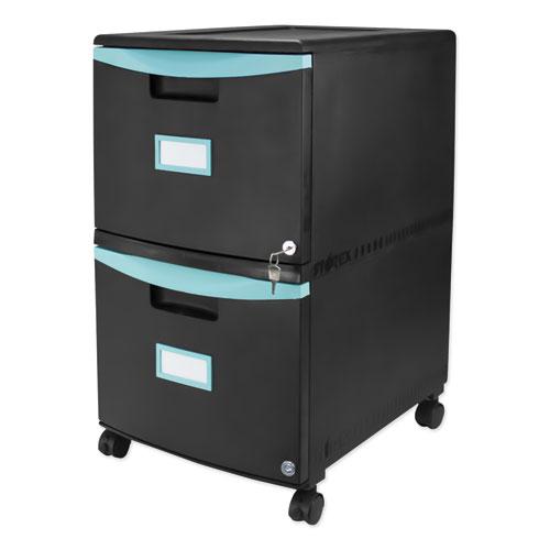 Two-Drawer Mobile Filing Cabinet, 2 Legal/Letter-Size File Drawers, Black/Teal, 14.75" x 18.25" x 26". Picture 2