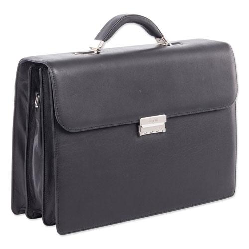 Milestone Briefcase, Fits Devices Up to 15.6", Leather, 5 x 5 x 12, Black. Picture 1