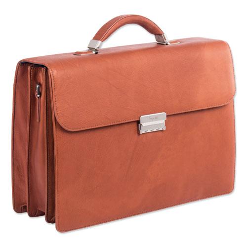 Milestone Briefcase, Fits Devices Up to 15.6", Leather, 5 x 5 x 12, Cognac. Picture 1