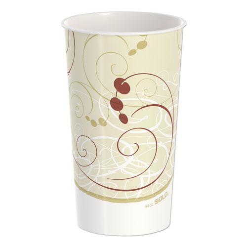 Double Sided Poly Paper Cold Cups, 44 oz, Symphony Design, Tan/Maroon/White, 40/Pack, 12 Packs/Carton. Picture 1