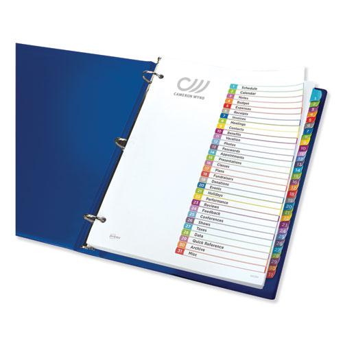 Customizable TOC Ready Index Multicolor Tab Dividers, 31-Tab, 1 to 31, 11 x 8.5, White, Contemporary Color Tabs, 1 Set. Picture 9