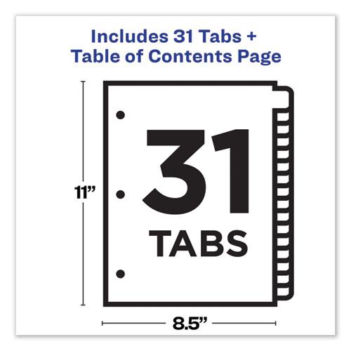 Customizable TOC Ready Index Multicolor Tab Dividers, 31-Tab, 1 to 31, 11 x 8.5, White, Contemporary Color Tabs, 1 Set. Picture 4