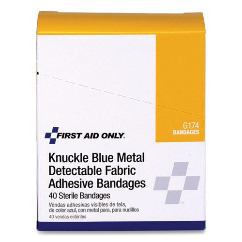 Blue Metal Detectable Fabric Adhesive Bandages, Four-Wing Knuckle, 1.5 x 3, 40/Box. Picture 2