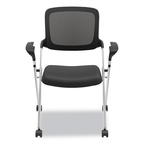 VL314 Mesh Back Nesting Chair, Supports Up to 250 lb, 19" Seat Height, Black Seat, Black Back, Silver Base. Picture 2