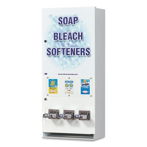 Coin-Operated Soap Vender, 3-Column, 16.25 x 9.5 x 37.75, White/Blue. Picture 1