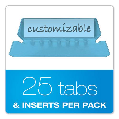 Transparent Colored Tabs For Hanging File Folders, 1/5-Cut, Blue, 2" Wide, 25/Pack. Picture 4