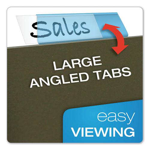 Transparent Colored Tabs For Hanging File Folders, 1/5-Cut, Blue, 2" Wide, 25/Pack. Picture 5