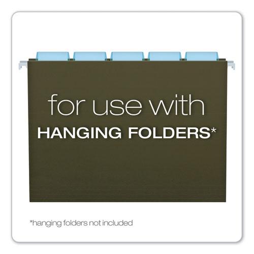Transparent Colored Tabs For Hanging File Folders, 1/5-Cut, Blue, 2" Wide, 25/Pack. Picture 3