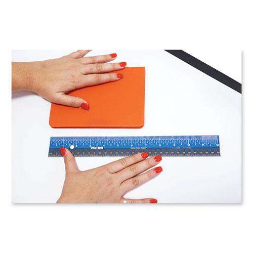 Easy Read Stainless Steel Ruler, Standard/Metric, 12".5 Long, Blue. Picture 4