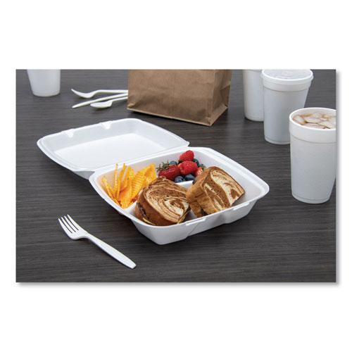 Foam Hinged Lid Containers, 3-Compartment, 8.38 x 7.78 x 3.25, 200/Carton. Picture 6