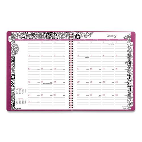 Floradoodle Weekly/Monthly Professional Planner, Adult Coloring Artwork, 11 x 8.5, Black/White Cover, 12-Month (Jan-Dec):2024. Picture 3