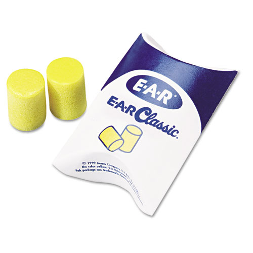 E-A-R Classic Earplugs, Pillow Paks, Cordless, PVC Foam, Yellow, 200 Pairs/Box. Picture 1